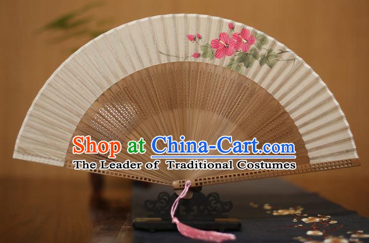 Traditional Chinese Crafts Printing Flowers Folding Fan, China Handmade Classical Silk Pierced Fans for Women