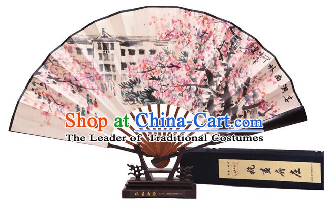 Traditional Chinese Crafts Purple Leaf Wingceltis Classical Paper Folding Fan, China Handmade Printing Peach Blossom Fans for Women