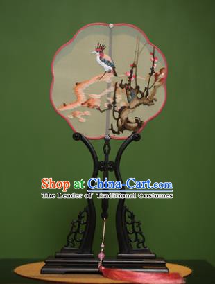 Traditional Chinese Crafts Suzhou Embroidery Wintersweet Palace Fan, China Princess Embroidered Silk Fans for Women