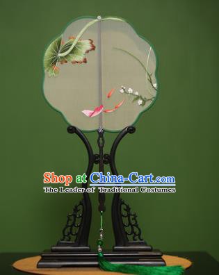 Traditional Chinese Crafts Suzhou Embroidery Orchid Fish Palace Fan, China Princess Embroidered Silk Fans for Women