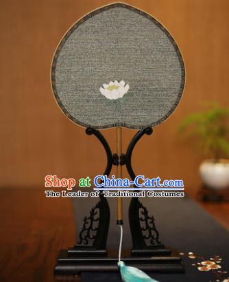 Traditional Chinese Crafts Tapestry Silk Palace Fan, China Printing Princess Lotus Silk Flat Peach Fans for Women