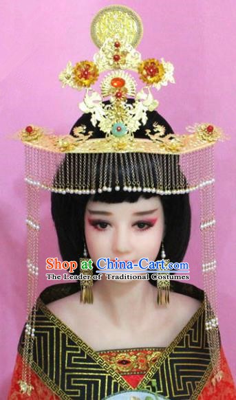 Chinese Ancient Bride Hair Accessories Xiuhe Suit Phoenix Coronet, China Empress Tassel Hairpins Headwear for Women