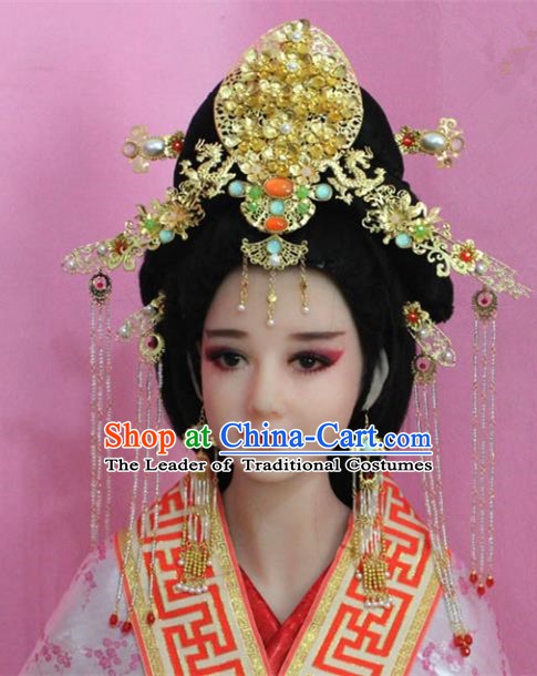 Chinese Ancient Bride Hair Accessories Xiuhe Suit Phoenix Coronet Complete Set, China Imperial Concubine Tassel Hairpins Headwear for Women