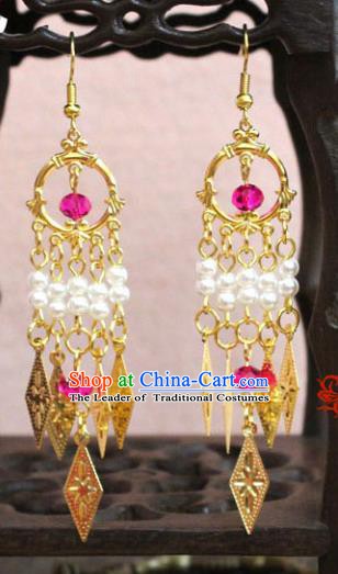 Traditional Chinese Handmade Jewelry Accessories Bride Beads Tassel Earrings Hanfu Eardrop for Women