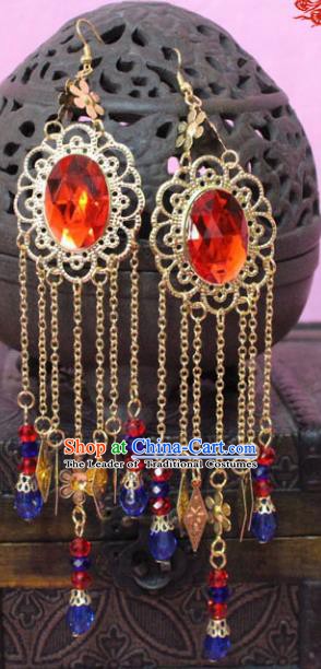 Traditional Chinese Handmade Jewelry Accessories Xiuhe Suit Bride Crystal Tassel Earrings Hanfu Eardrop for Women