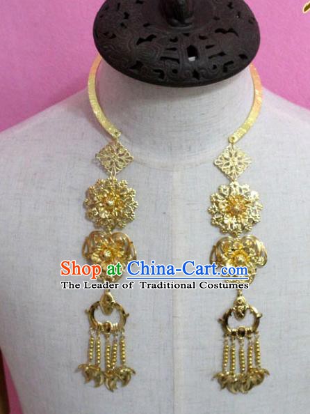 Traditional Chinese Handmade Jewelry Accessories Ancient Bride Necklace Hanfu Golden Flowers Necklet for Women