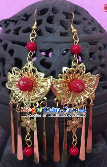 Traditional Chinese Handmade Jewelry Accessories Xiuhe Suit Bride Red Beads Earrings Hanfu Eardrop for Women
