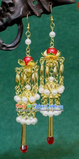 Traditional Chinese Handmade Jewelry Accessories Xiuhe Suit Bride Pearls Tassel Earrings Hanfu Eardrop for Women
