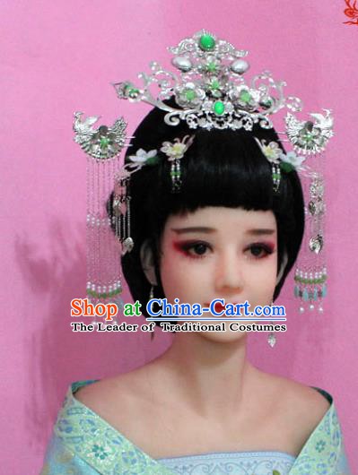 Traditional Chinese Handmade Hair Accessories Ancient Princess Hairpins Tassel Phoenix Coronet Complete Set for Women