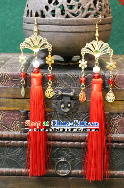 Traditional Chinese Handmade Jewelry Accessories Xiuhe Suit Bride Earrings Hanfu Red Tassel Eardrop for Women