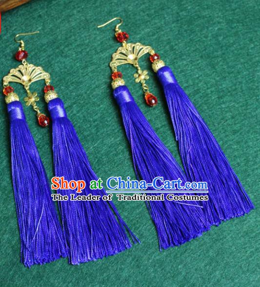 Traditional Chinese Handmade Jewelry Accessories Xiuhe Suit Bride Earrings Hanfu Blue Tassel Eardrop for Women