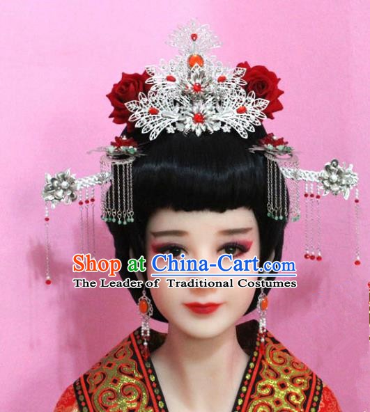 Traditional Chinese Handmade Hair Accessories Ancient Princess Hairpins Phoenix Coronet Complete Set for Women