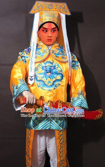 Traditional China Beijing Opera Takefu Costume, Chinese Peking Opera Imperial Bodyguard Embroidered Yellow Gwanbok
