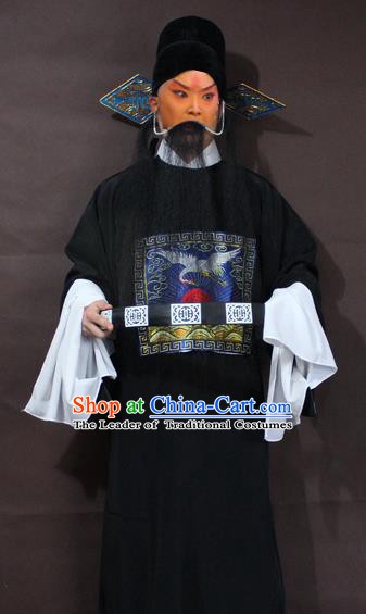 Traditional China Beijing Opera County Magistrate Costume, Chinese Peking Opera Gwanbok Black Embroidered Robe