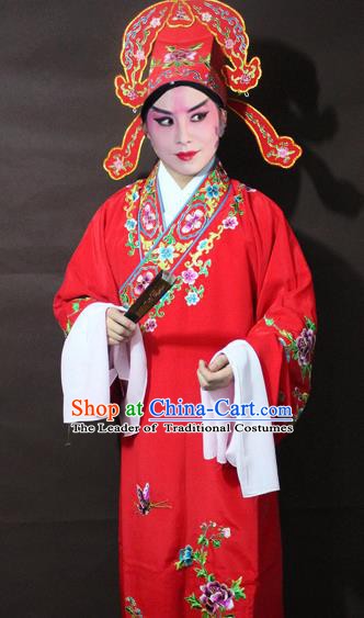 Traditional China Beijing Opera Niche Costume Red Embroidered Robe, Chinese Peking Opera Gifted Scholar Clothing