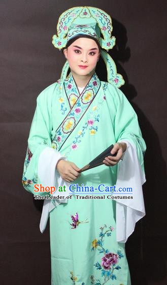 Traditional China Beijing Opera Niche Costume Green Embroidered Robe, Chinese Peking Opera Gifted Scholar Clothing