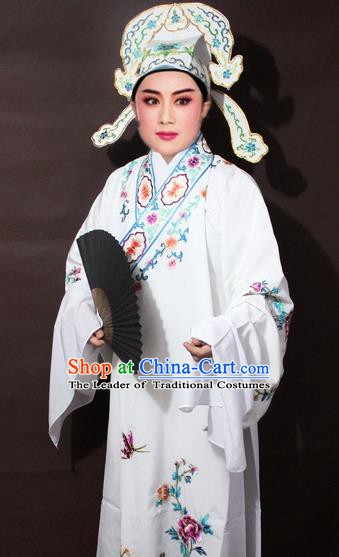 Traditional China Beijing Opera Costume Gifted Scholar Embroidered Robe and Hat Ancient Chinese Peking Opera Embroidery Clothing