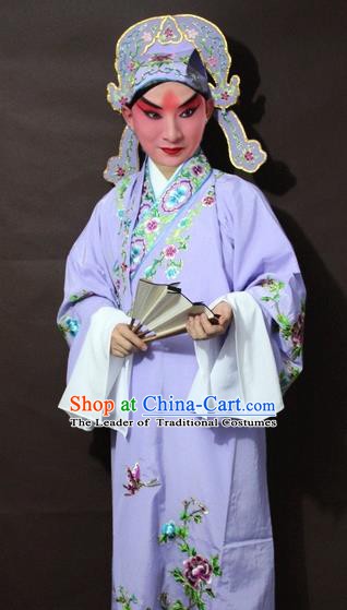 Traditional China Beijing Opera Niche Costume Purple Embroidered Robe, Chinese Peking Opera Gifted Scholar Clothing