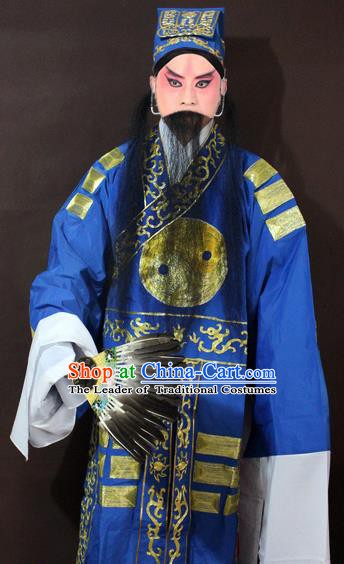 Traditional China Beijing Opera Taoist Costume Blue Embroidered Robe, Chinese Peking Opera Sleep Dragon Embroidery Clothing