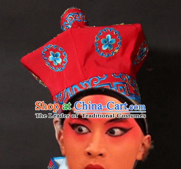Traditional China Beijing Opera Takefu Embroidery Hats, Chinese Peking Opera Imperial Bodyguard Embroidered Headwear