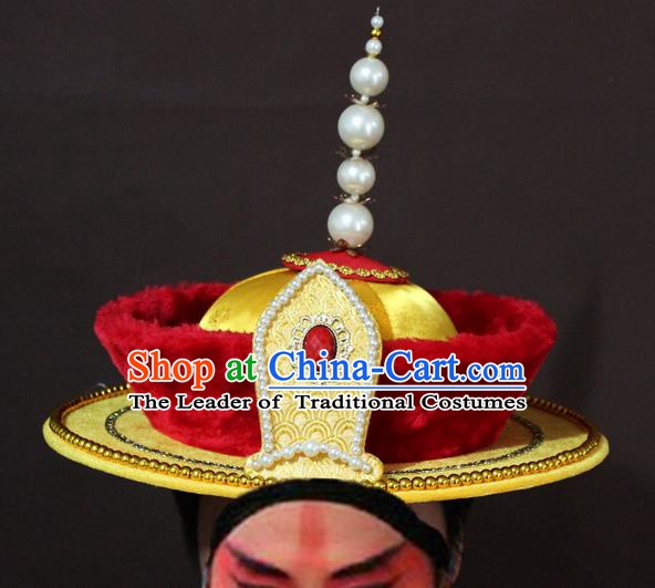 Traditional China Beijing Opera Emperor Hats, Chinese Peking Opera Qing Dynasty Majesty Headwear