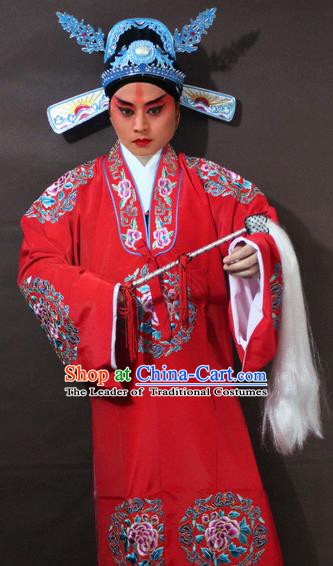 Traditional China Beijing Opera Niche Costume Red Embroidered Robe, Chinese Peking Opera Lang Scholar Embroidery Gwanbok Clothing