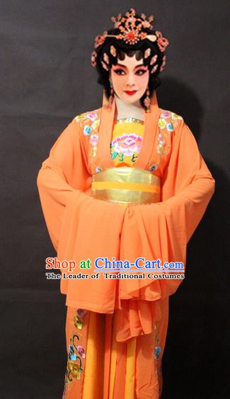 Traditional China Beijing Opera Imperial Concubine Embroidered Yellow Costume, Chinese Peking Opera Actress Embroidery Clothing