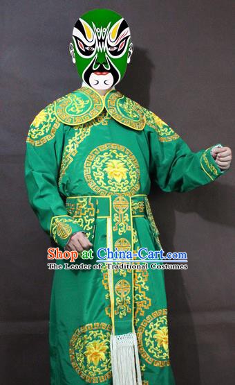 Traditional China Beijing Opera Takefu Embroidery Green Costume, Chinese Peking Opera Soldiers Embroidered Clothing