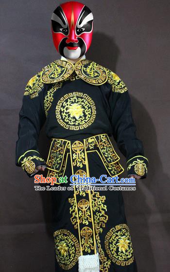 Traditional China Beijing Opera Takefu Embroidery Black Costume, Chinese Peking Opera Soldiers Embroidered Clothing