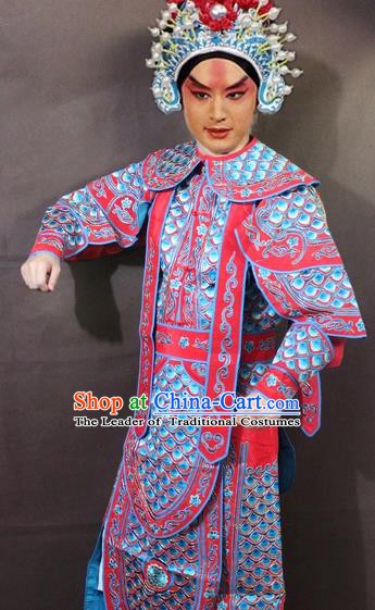 Traditional China Beijing Opera Takefu Embroidered Red Costume, Chinese Peking Opera Warrior Clothing