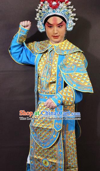 Traditional China Beijing Opera Takefu Embroidered Yellow Costume, Chinese Peking Opera Warrior Clothing