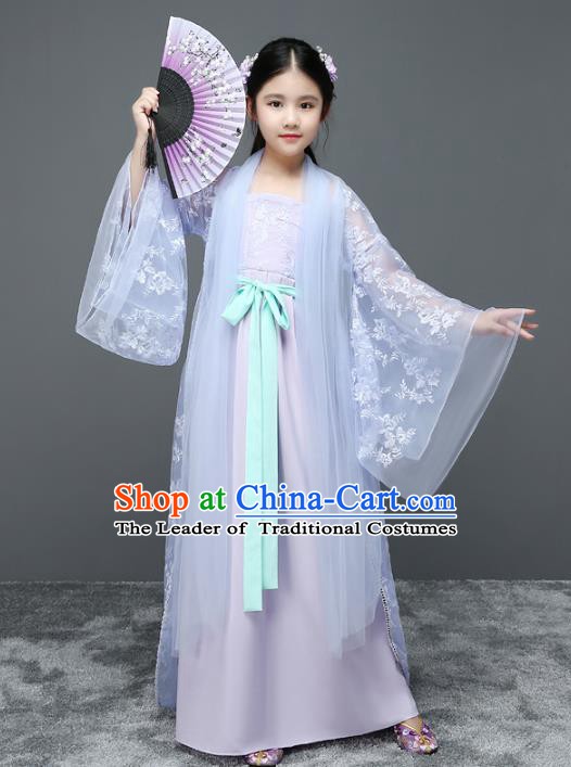 Traditional Chinese Ancient Princess Hanfu Clothing, China Tang Dynasty Palace Lady Costume for Kids