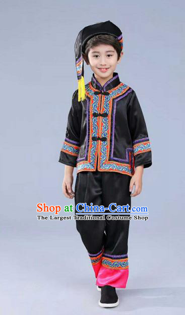 Chinese Traditional Miao Nationality Dance Costume Folk Dance Ethnic Black Clothing for Kids