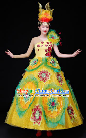 Professional Opening Dance Costume Stage Performance Modern Dance Yellow Dress for Women