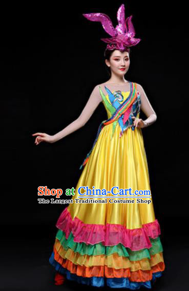 Professional Opening Dance Costume Stage Performance Modern Dance Yellow Dress for Women