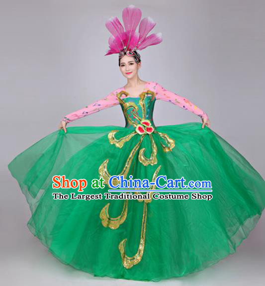 Professional Modern Dance Costume Opening Dance Stage Performance Green Dress for Women