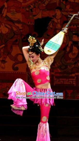 Chinese Traditional Folk Dance Costume Lute Dance Classical Dance Pink Clothing for Women