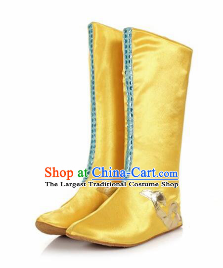 Chinese Traditional Mongol Nationality Shoes Mongolian Folk Dance Golden Boots for Women
