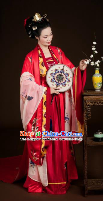 Traditional Chinese Tang Dynasty Wedding Red Hanfu Dress Ancient Bride Costumes Complete Set for Women