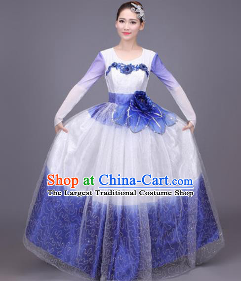 Professional Modern Dance Blue Dress Opening Dance Stage Performance Chorus Costume for Women