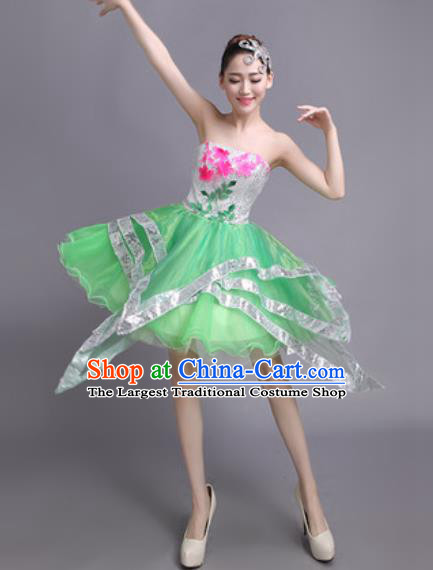 Professional Modern Dance Green Short Dress Opening Dance Stage Performance Chorus Costume for Women