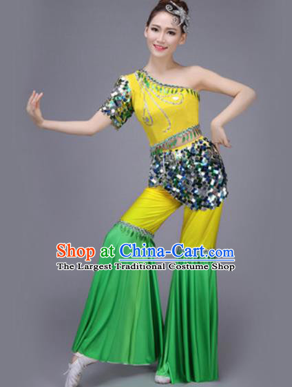 Chinese Classical Dance Costume Traditional Folk Dance Yangko Yellow Clothing for Women