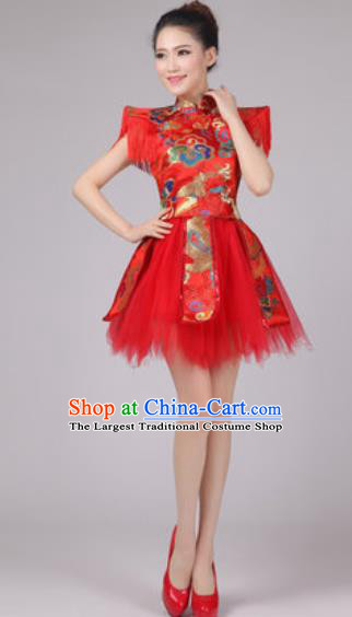 Chinese Classical Dance Drum Dance Costume Traditional Folk Dance Yangko Red Dress for Women