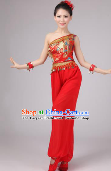 Chinese Classical Dance Drum Dance Costume Traditional Folk Dance Yangko Red Clothing for Women