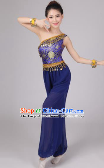 Chinese Classical Dance Drum Dance Costume Traditional Folk Dance Yangko Blue Clothing for Women