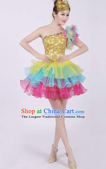Top Grade Chorus Costume Modern Dance Stage Performance Short Bubble Dress for Women
