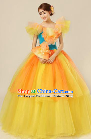 Top Grade Modern Dance Yellow Costume Ballroom Waltz Stage Performance Chorus Dress for Women