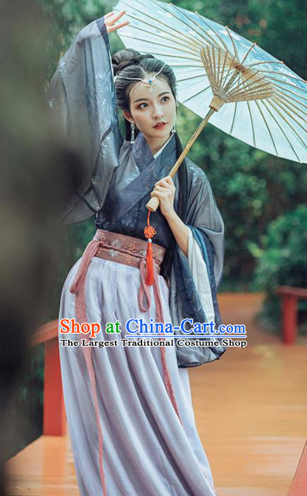 Chinese Ancient Embroidered Costumes Traditional Jin Dynasty Princess Hanfu Dress for Women