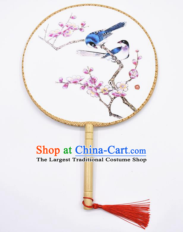 Chinese Ancient Palace Fans Handmade Ink Painting Peach Blossom Round Fans for Women