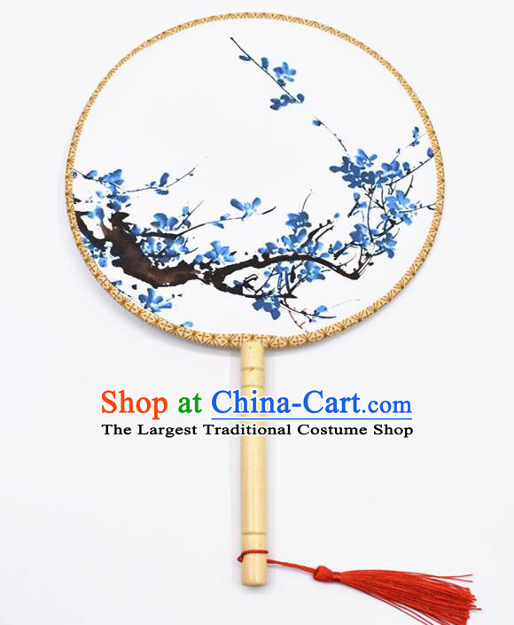 Chinese Ancient Palace Fans Handmade Ink Painting Plum Blossom Round Fans for Women